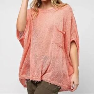 easel Peach Oversized Knit Pocket Sweatshirt